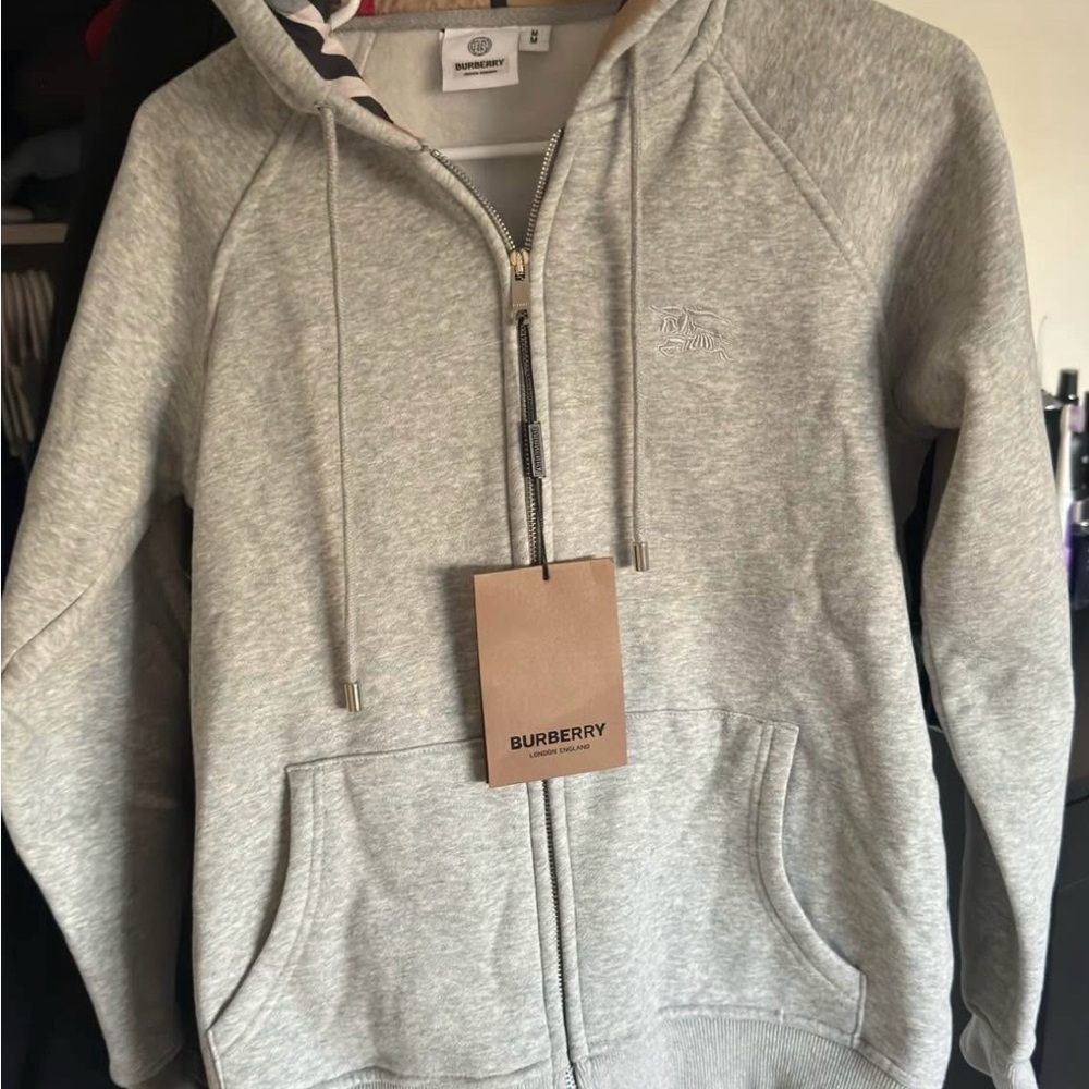 Burberry Light Gray Hoodie with Embroidered Logo